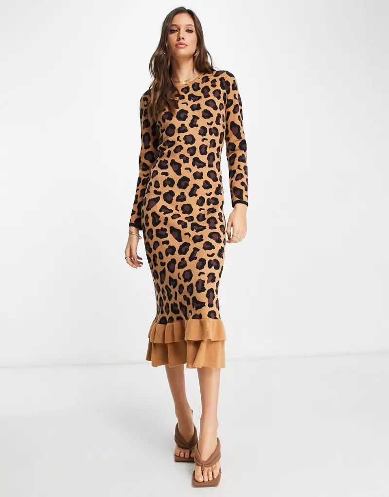 Трикотажное платье миди с леопардовым принтом Never Fully Dressed