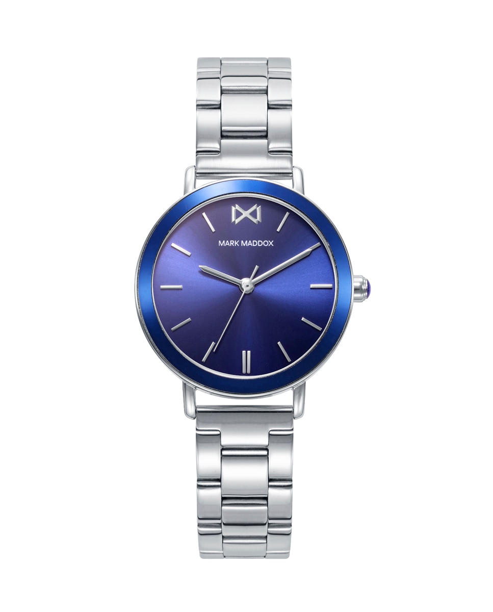 Женские стальные часы Shibuyam с синим циферблатом Mark Maddox, серебро мужские часы shibuya с золотым алюминиевым безелем коричневым циферблатом и стальным браслетом mark maddox серебро