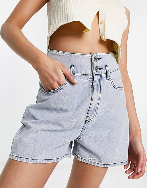 

Синие джинсовые шорты с завышенной талией Armani Exchange