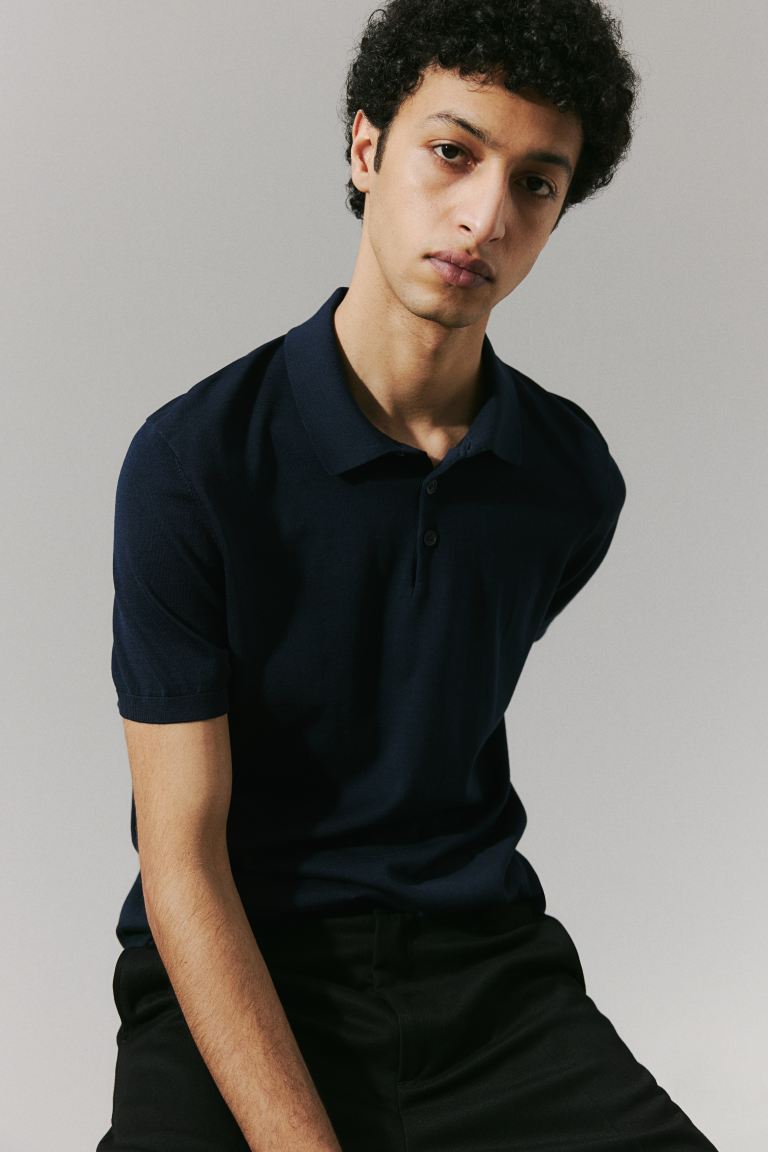 цена Рубашка-Поло из смесового шелка приталенного кроя H&M, синий