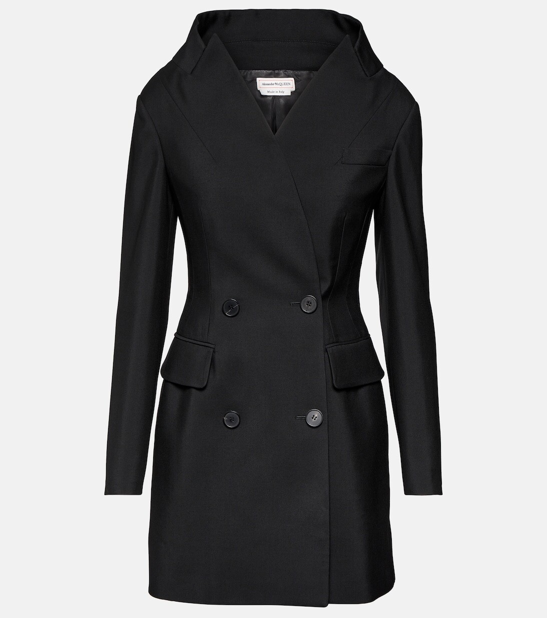 

Двубортное шерстяное мини-платье ALEXANDER MCQUEEN, черный