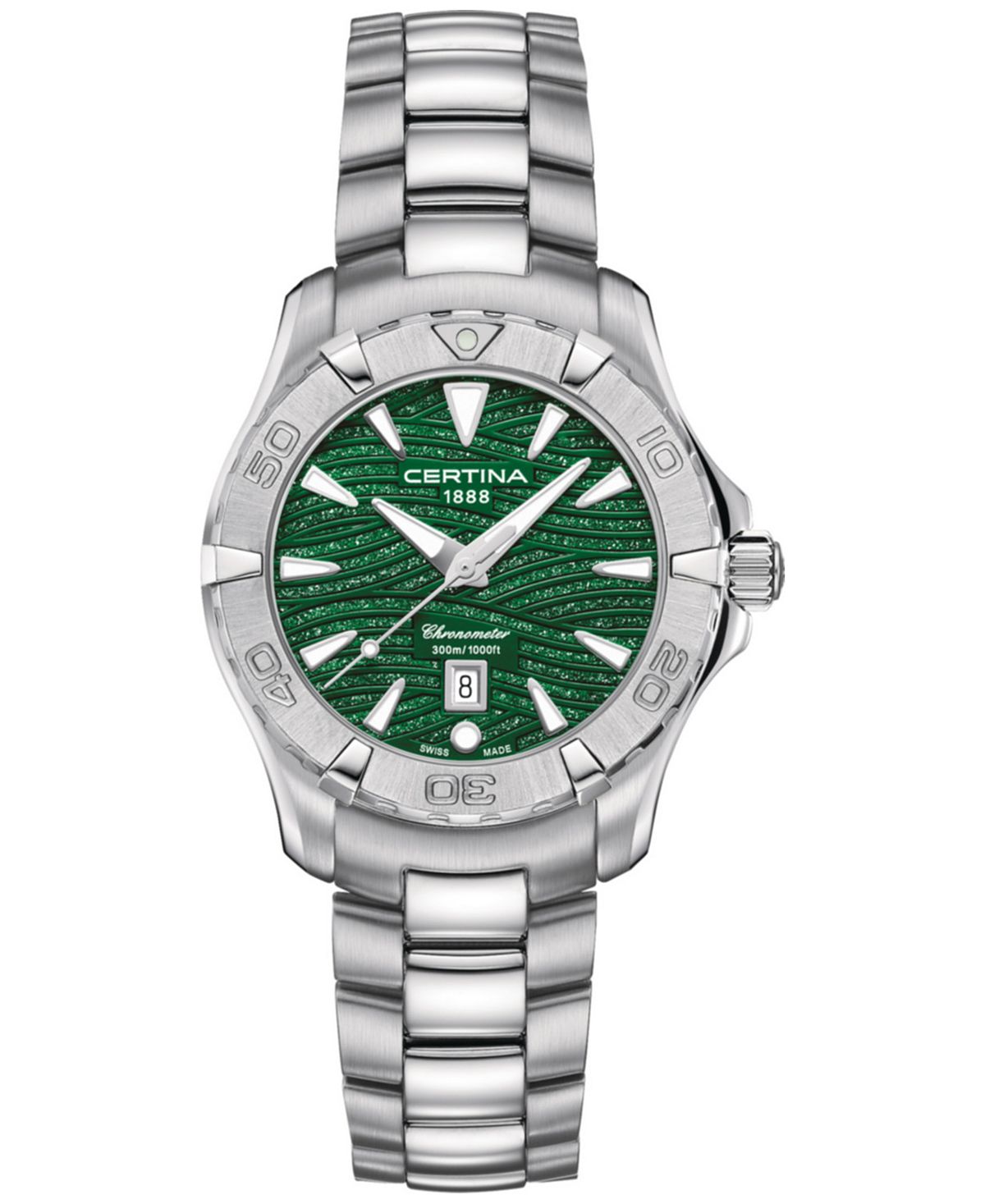 Женские швейцарские часы DS Action с браслетом из нержавеющей стали, 34 мм Certina, зеленый certina c610014032