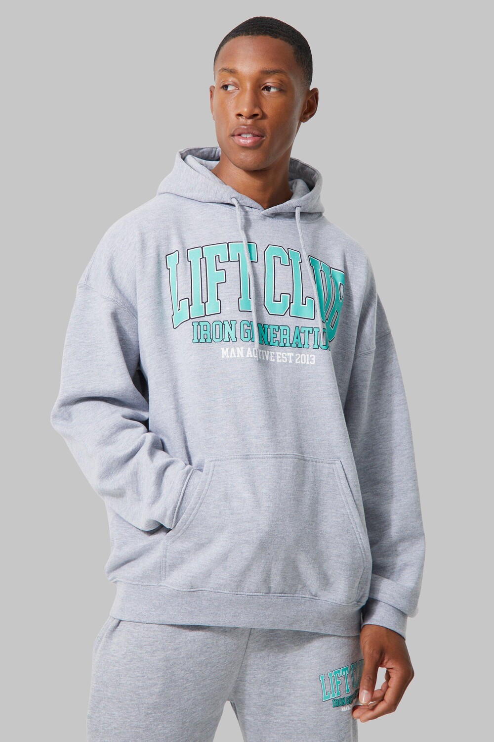 

Худи man active oversize lift club Boohoo, серый