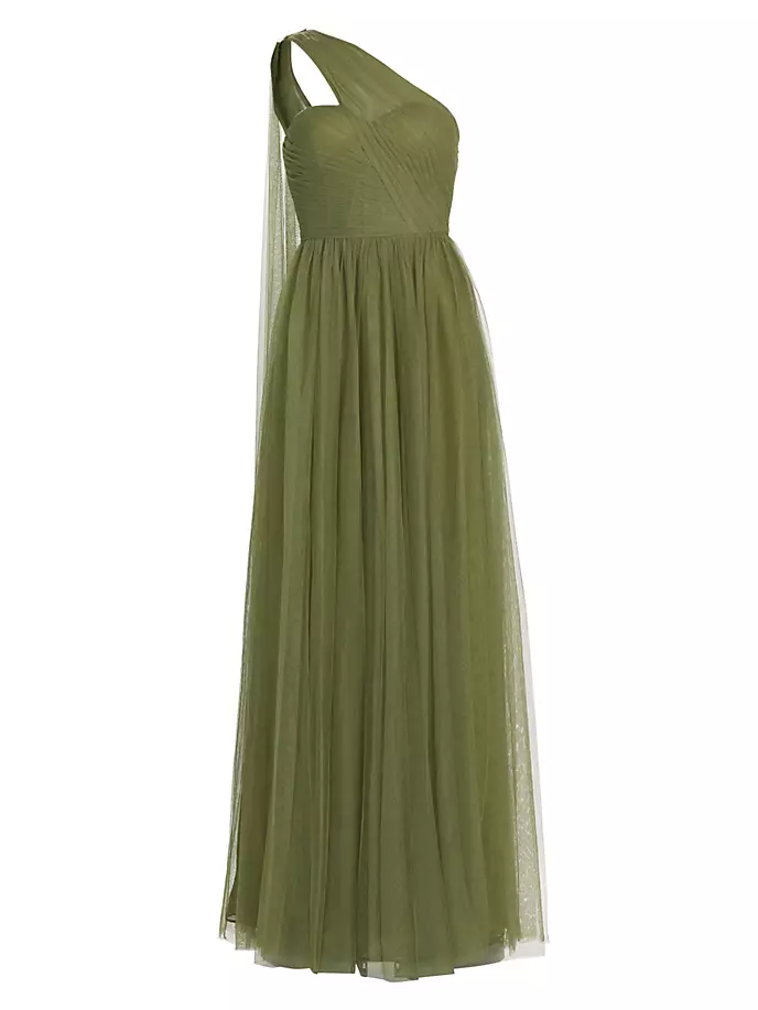 

Платье-трапеция на одно плечо из тюля Verris Vera Wang Bride, цвет olive green