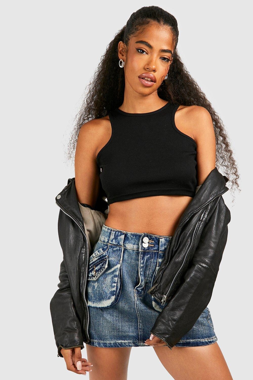 

Жилет basic rib racer neck Boohoo, черный