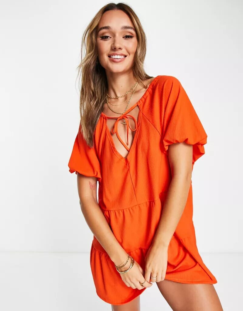 

Ярко-оранжевое свободное платье мини с короткими рукавами ASOS