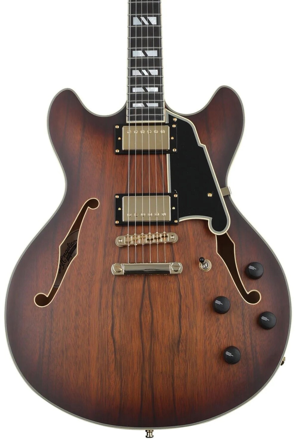 

Электрогитара D'Angelico Deluxe DC с полуполым корпусом - Satin Brown Burst