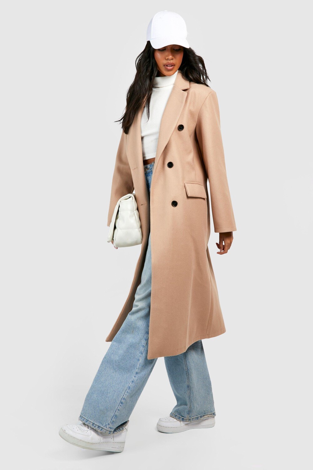 

Длинное пальто из шерсти Boohoo, серый