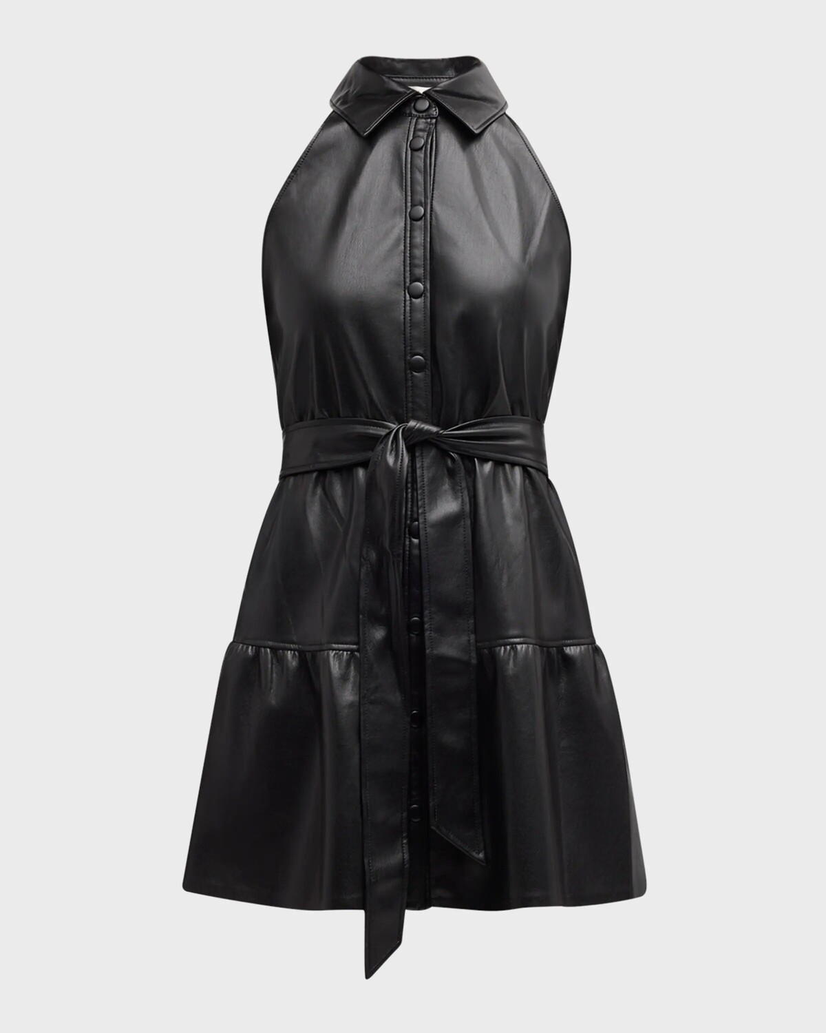 

Многоярусное мини-платье Miranda из веганской кожи с поясом Alice + Olivia, черный