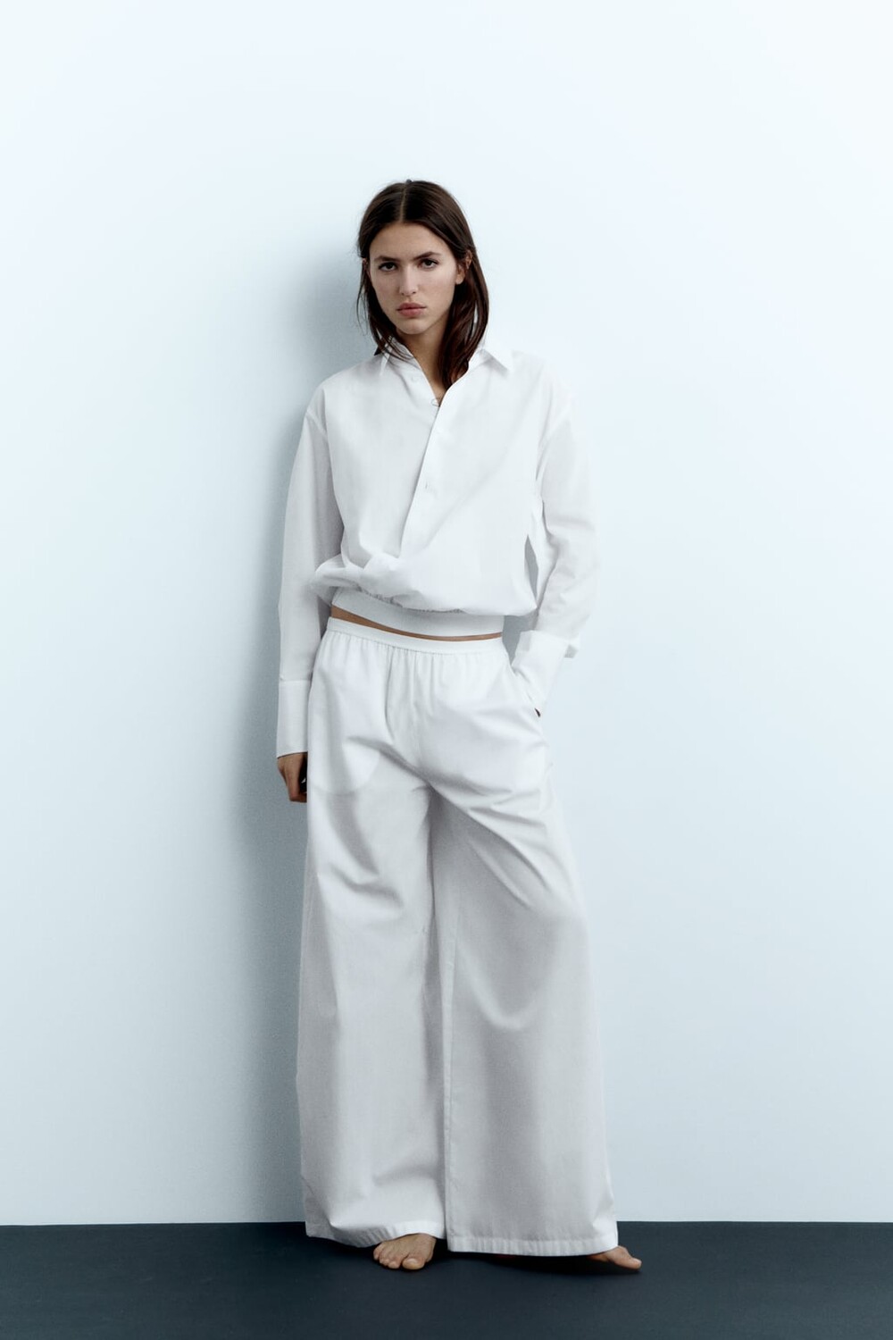 

Широкие брюки из поплина ZARA, белый
