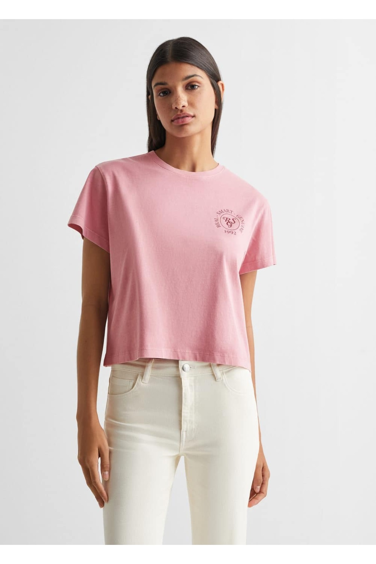 цена Укороченная футболка с рисунком Mango, розовый
