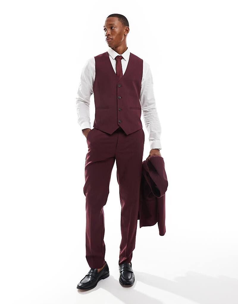 

Бордовые узкие костюмные брюки ASOS DESIGN