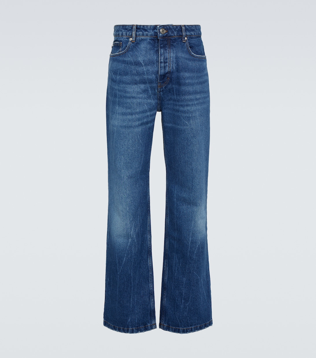 Выбеленные прямые джинсы средней посадки Ami Paris, синий