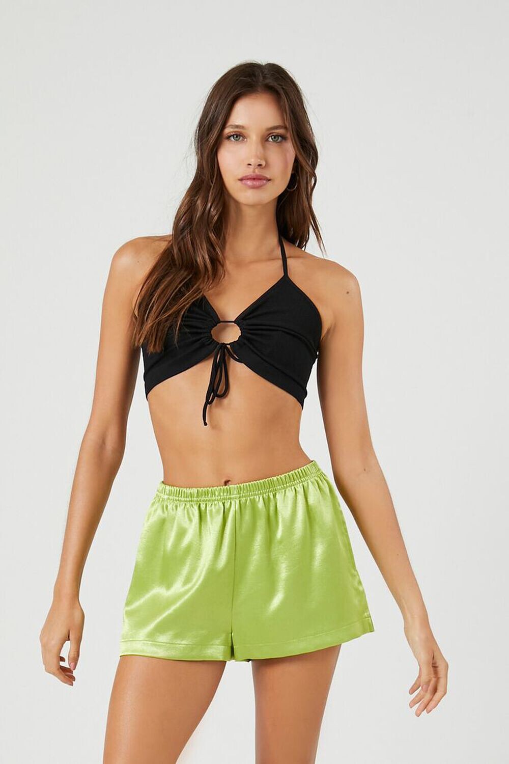 

Атласные шорты без застежки Forever 21, лаймовый