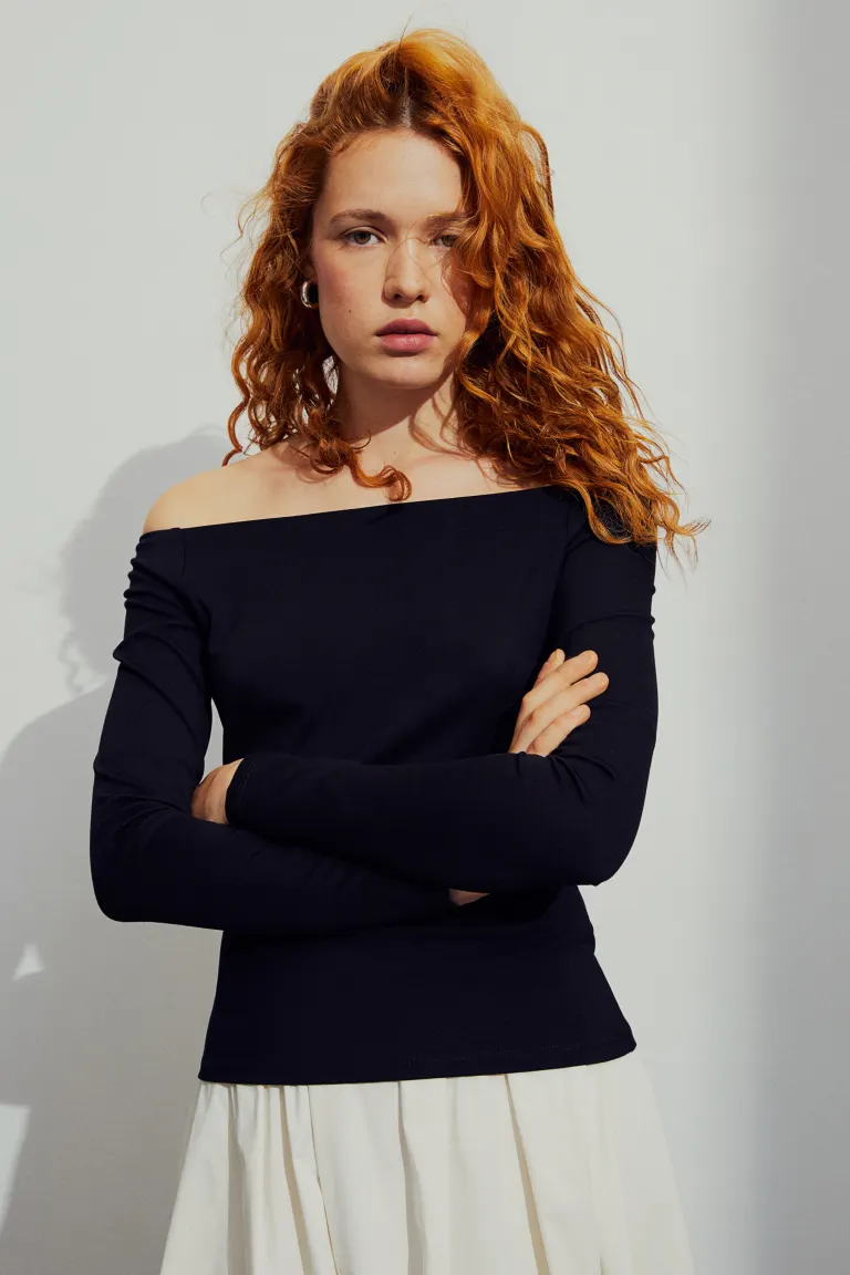 

Блуза с открытыми плечами H&M, черный