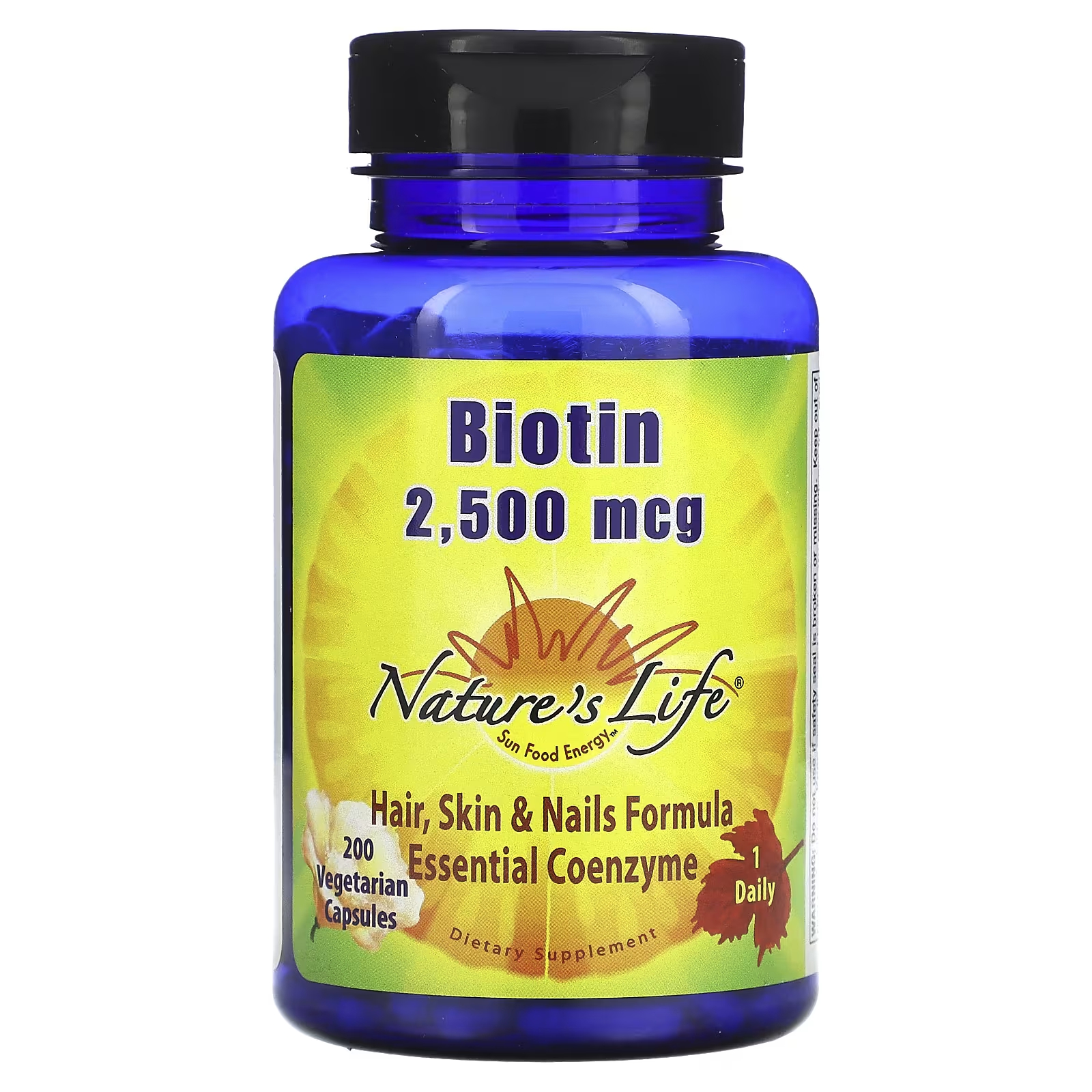 цена Биотин Nature's Life 2500 мкг, 200 вегетарианских капсул