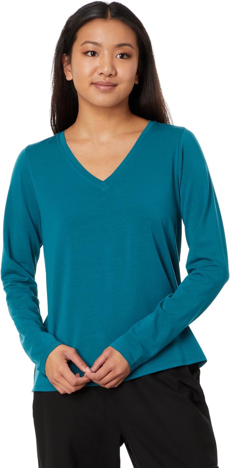

Топ с V-образным вырезом и длинными рукавами Eileen Fisher, цвет Peacock