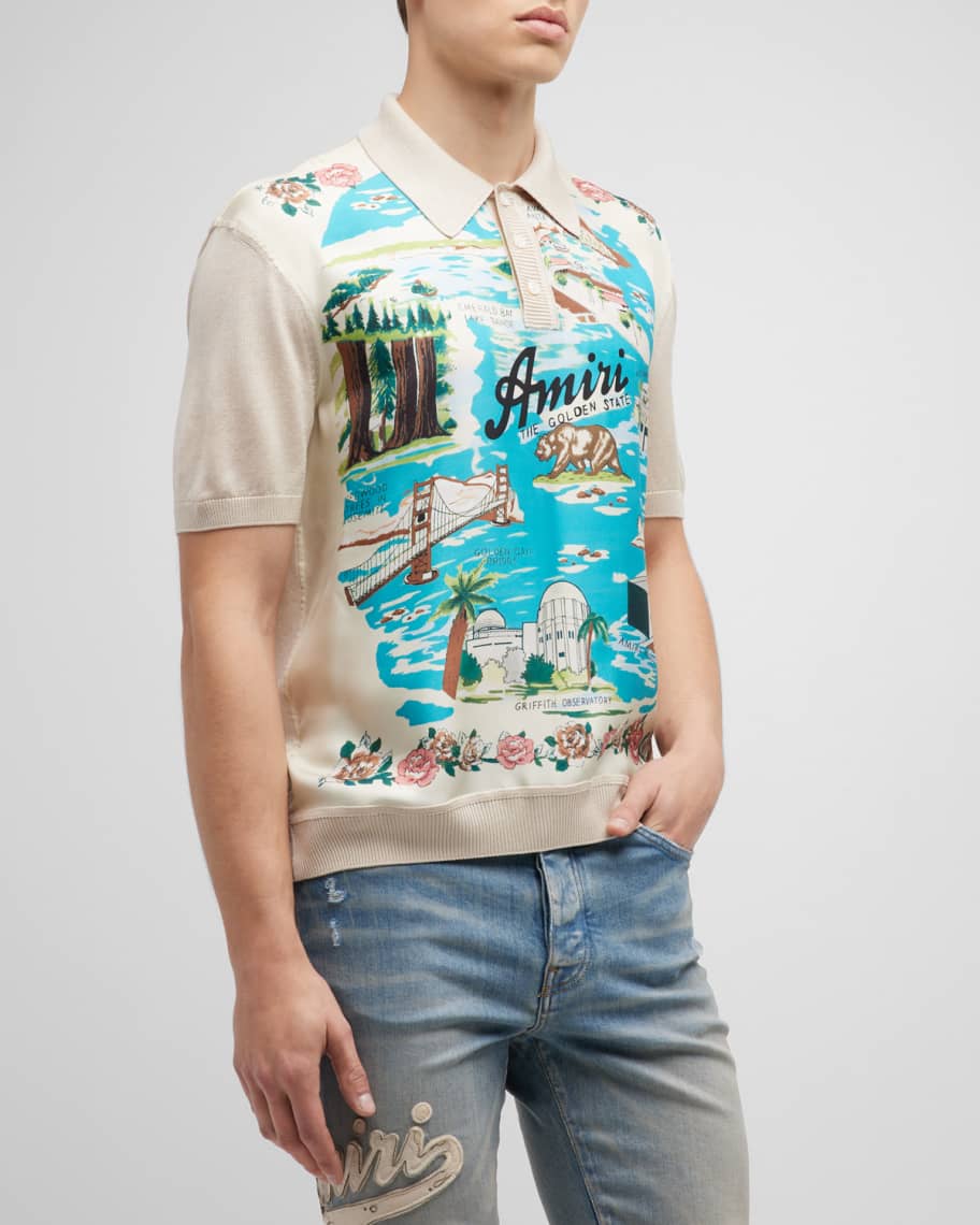 

Мужская шелковая рубашка поло с рисунком Aloha Amiri