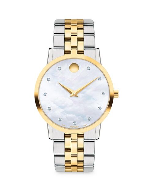 

Музейные классические часы с бриллиантами, 33 мм Movado, цвет White