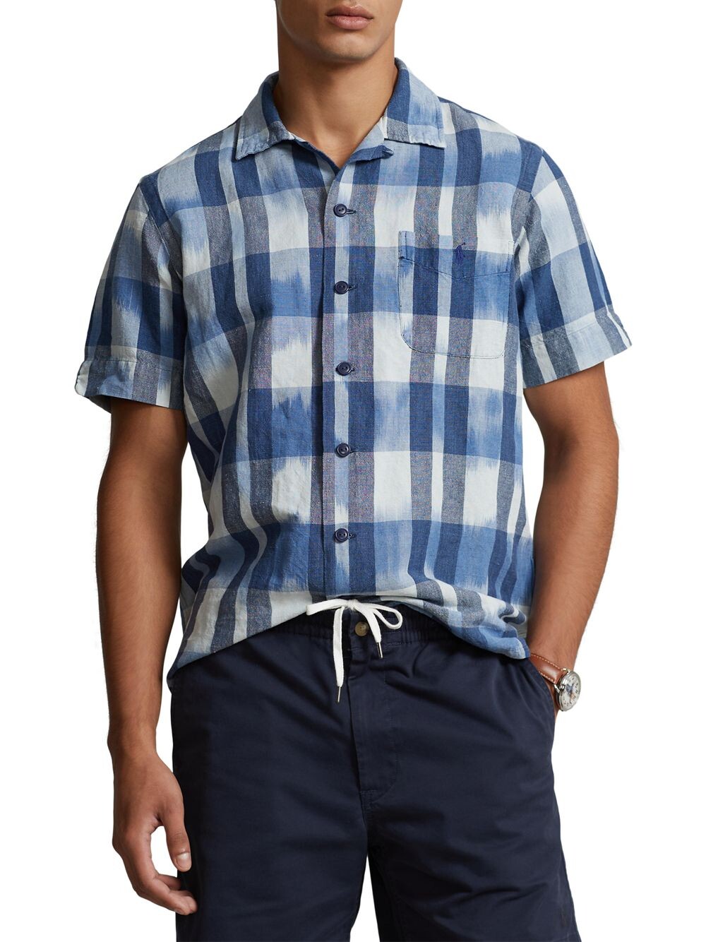 

Рубашка с короткими рукавами из льна и хлопка Polo Ralph Lauren, индиго