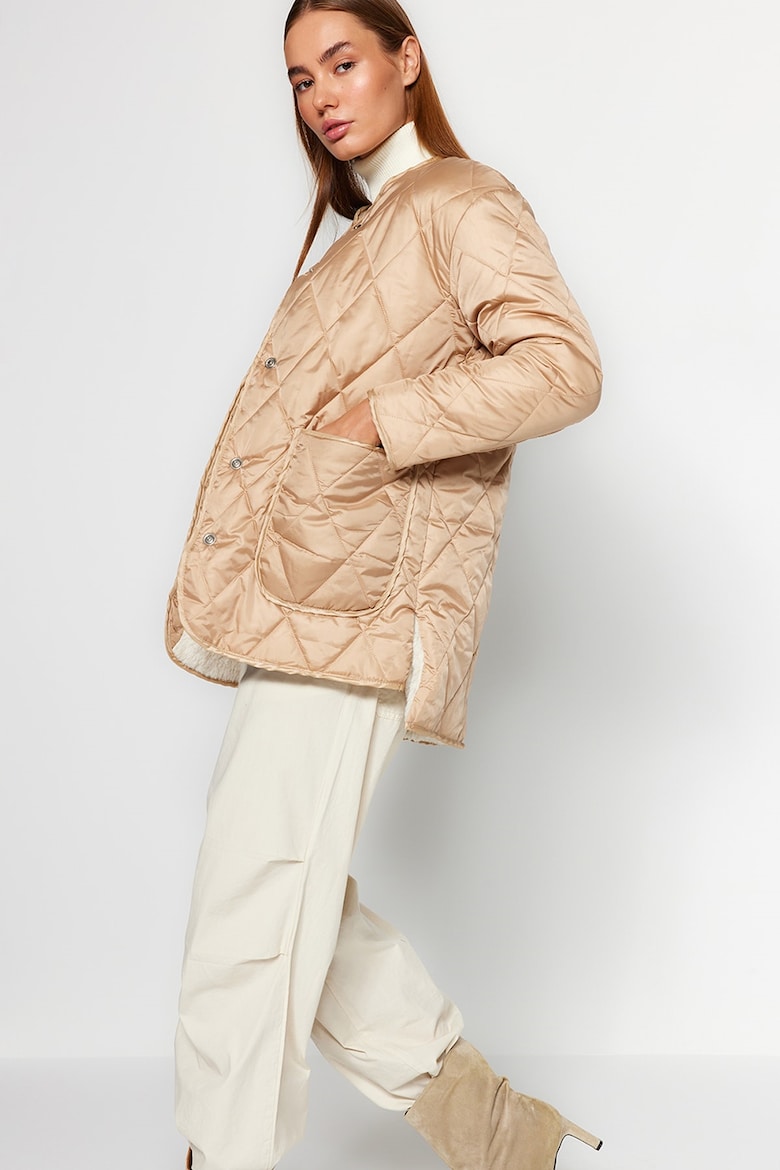 утепленная зимняя куртка с вшитыми карманами edc by esprit коричневый Стеганая зимняя куртка с вшитыми карманами Trendyol, бежевый