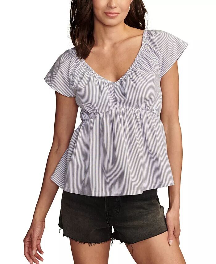 

Женский хлопковый топ Babydoll со шнуровкой на спине Lucky Brand, синий