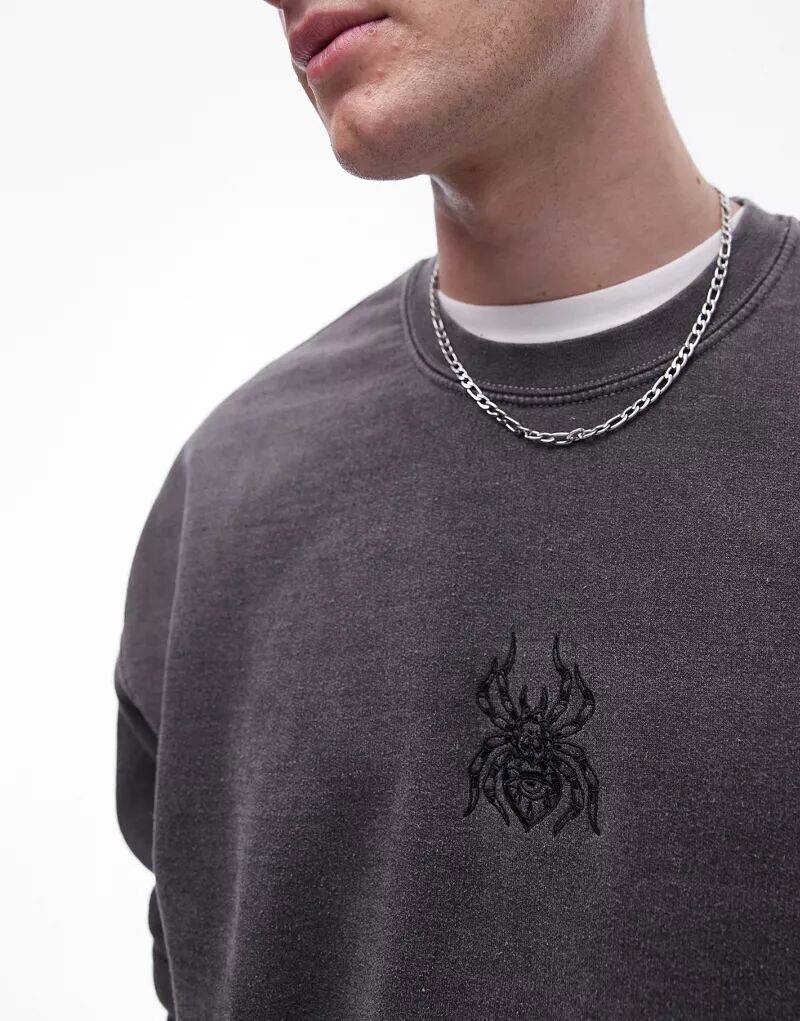 

Черный свитшот оверсайз Topman с вышивкой в ​​виде татуировки паука