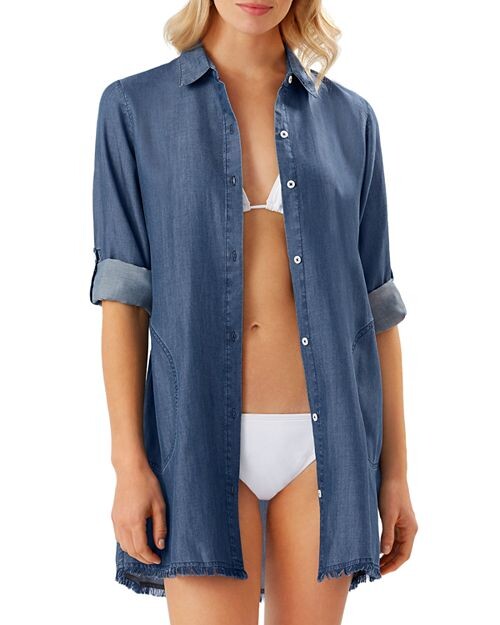 

Рубашка-туника с пуговицами спереди из шамбре Tommy Bahama, цвет Blue