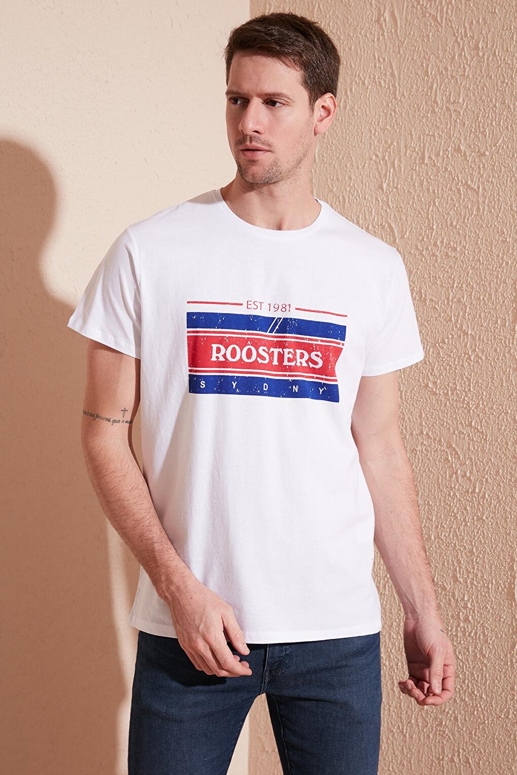 Облегающая футболка из 100 % хлопка с круглым вырезом с принтом 541ROOSTERS Buratti, белый фото