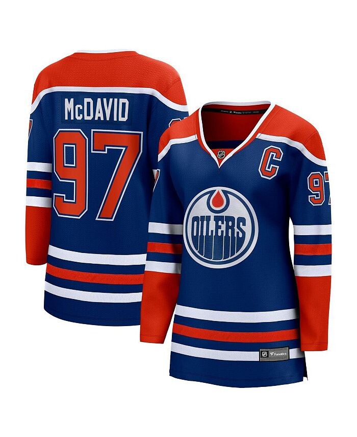 

Женская футболка с логотипом Connor McDavid Royal Edmonton Oilers Home Premier Breakaway Player Fanatics, синий