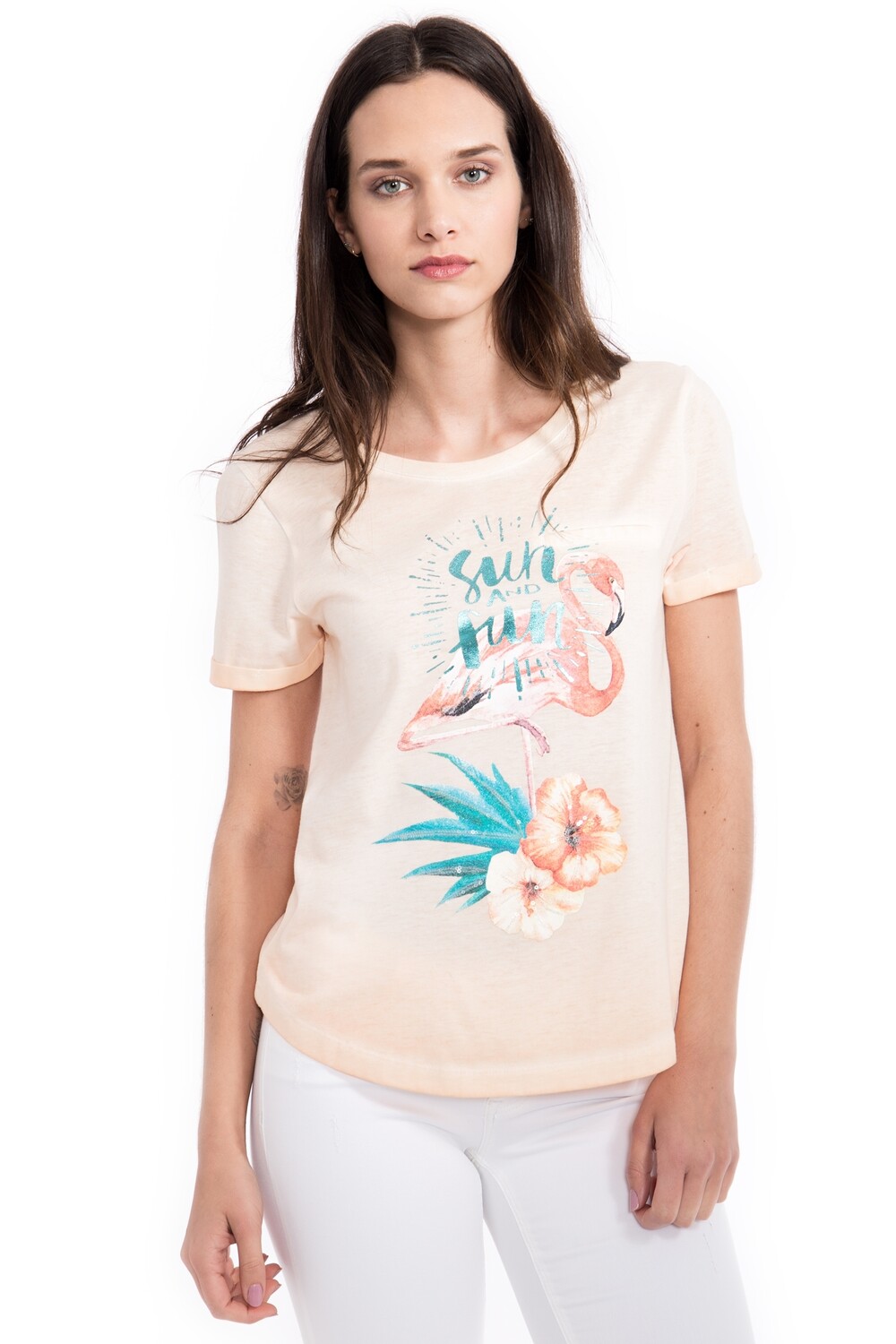 

Футболка Way of Glory Flamingoprint&Pailletten, цвет apricot