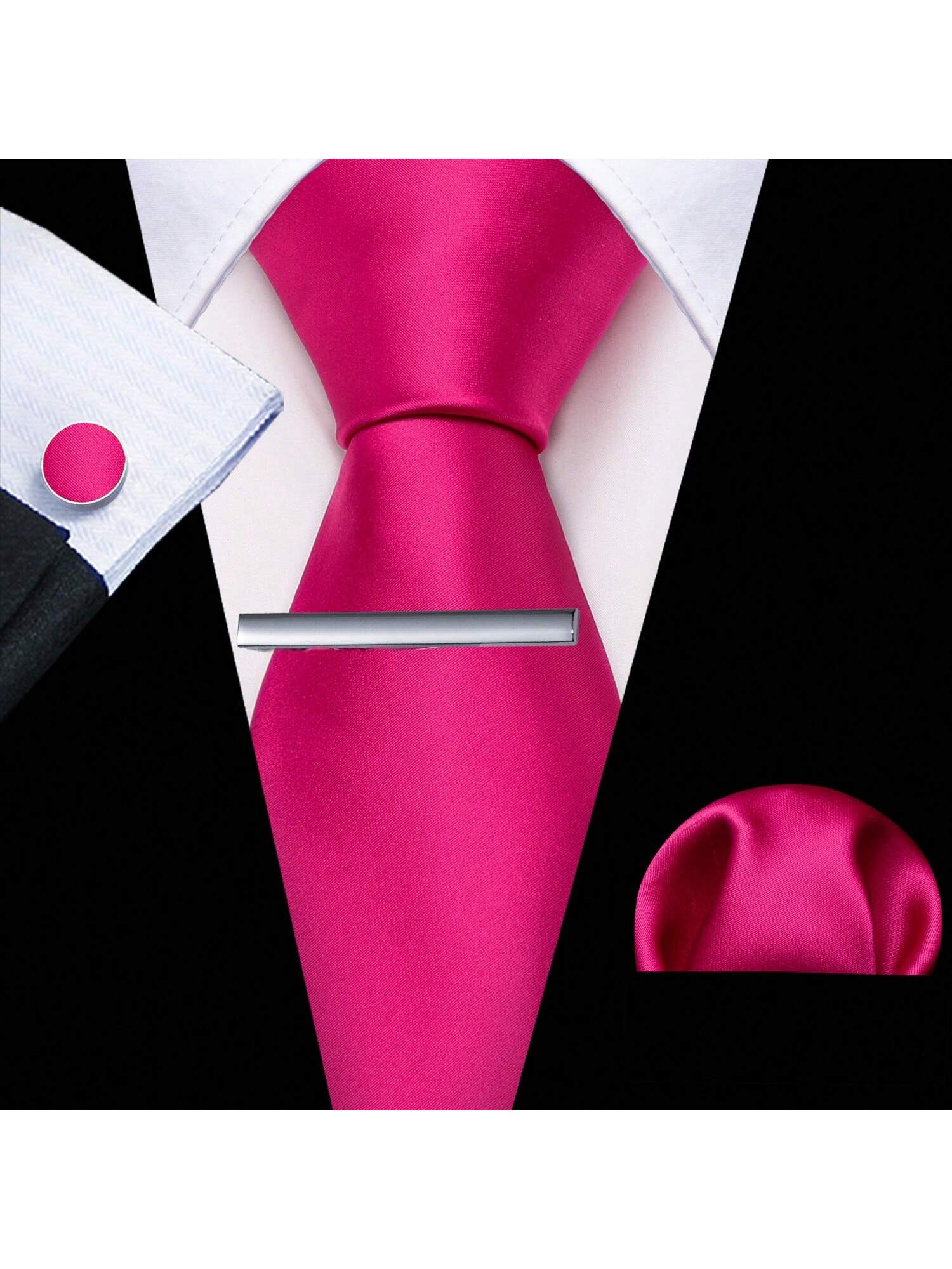 шелковый мужской галстук hi tie черный Классический мужской шелковый галстук и носовой платок Barry Wang, ярко-розовый