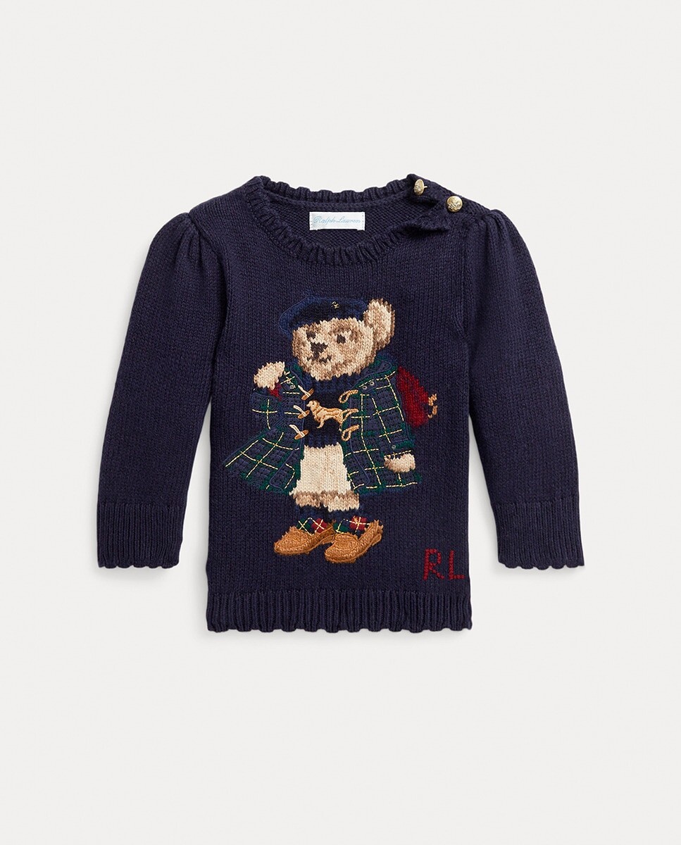 

Хлопковый свитер для девочки с мишкой-поло Polo Ralph Lauren, темно-синий