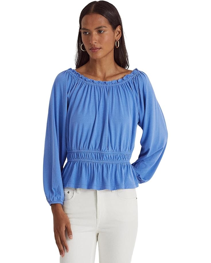 

Топ LAUREN Ralph Lauren Off-the-Shoulder Jersey Peplum, синий