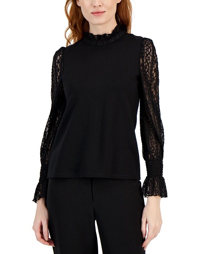 

Женский вязаный топ Serenity из кружева с рюшами Anne Klein, черный