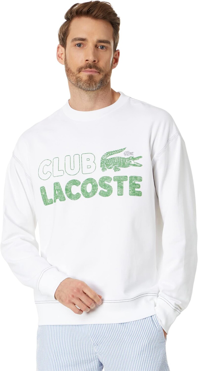 

Толстовка свободного кроя с длинными рукавами и рисунком Lacoste, белый