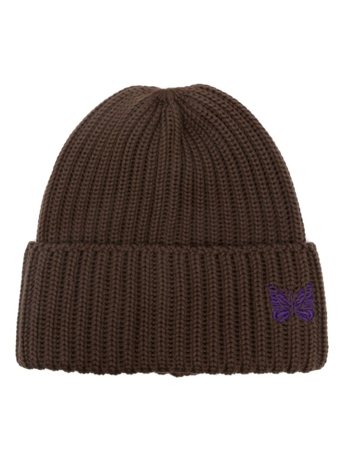 

Needles logo-embroidered ribbed-knit beanie, коричневый