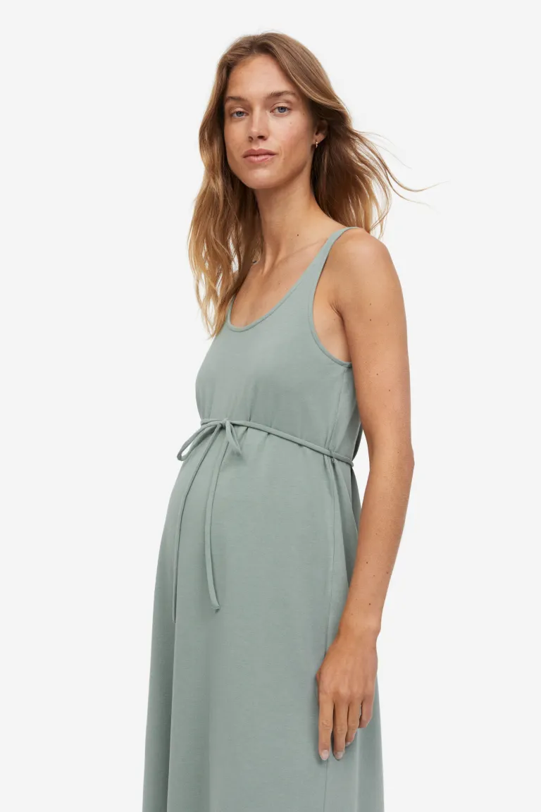 Платье из хлопка теленка H&M, зеленый