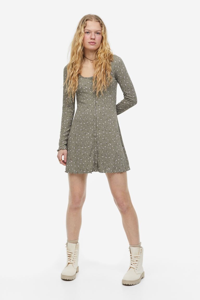 

Платье в рубчик с кружевной отделкой H&M