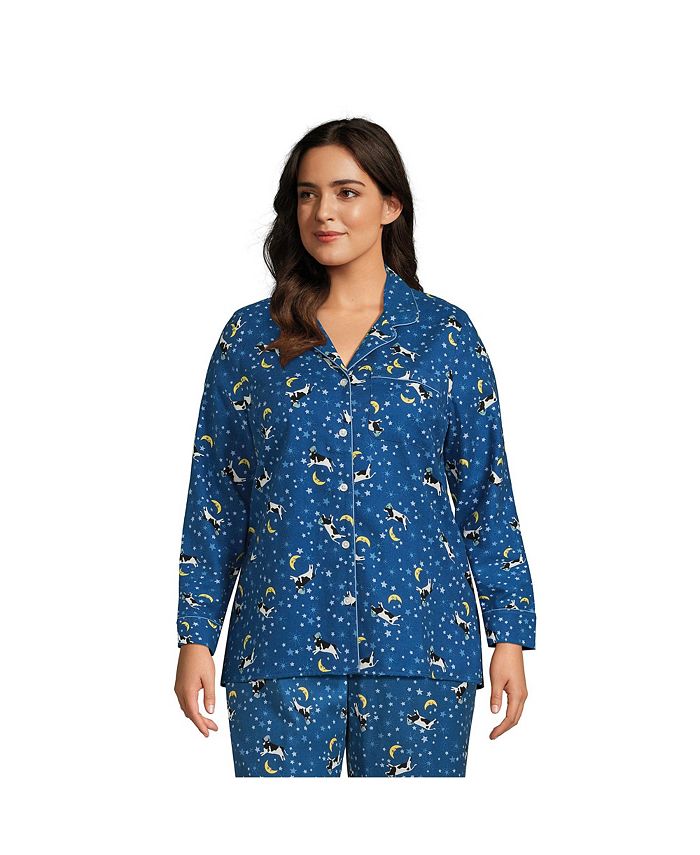 Женская фланелевая пижамная рубашка больших размеров с длинными рукавами и принтом Lands' End, цвет Evening blue starry night cow