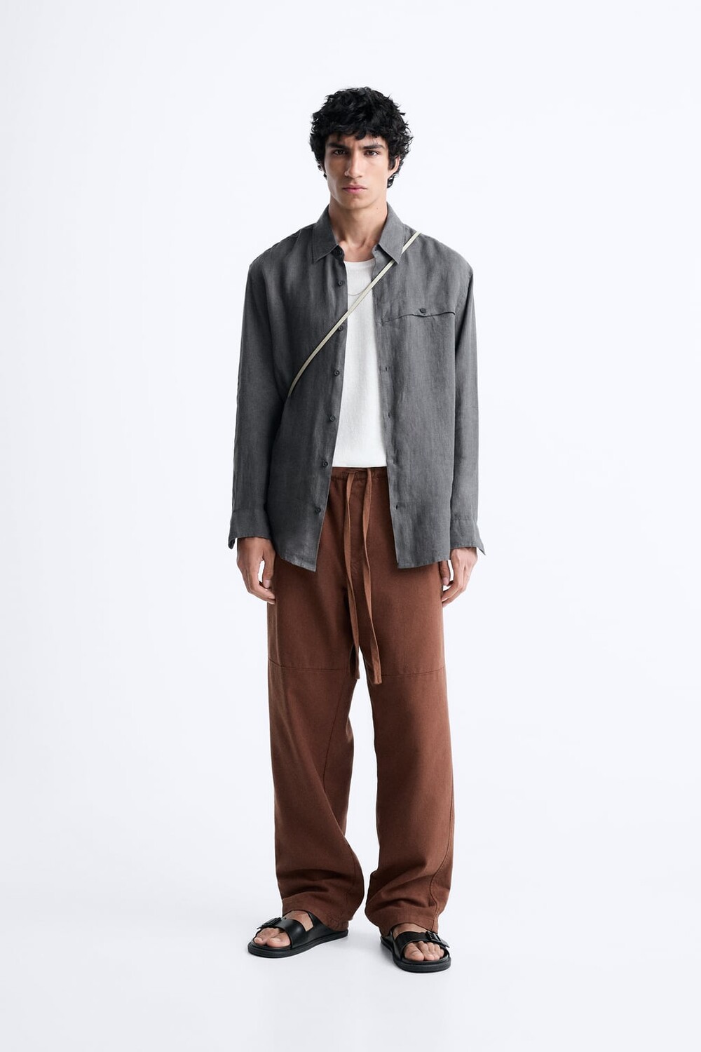 

Рубашка из 100% льна ZARA, серый