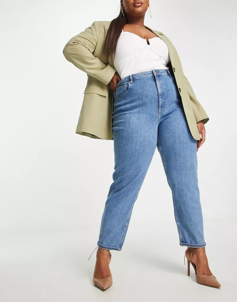

Голубые узкие джинсы Mom ASOS DESIGN Curve