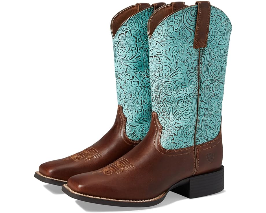 Ботинки Ariat Round Up Wide Square Toe Western, цвет Beduino Brown/Turquoise Floral Emboss