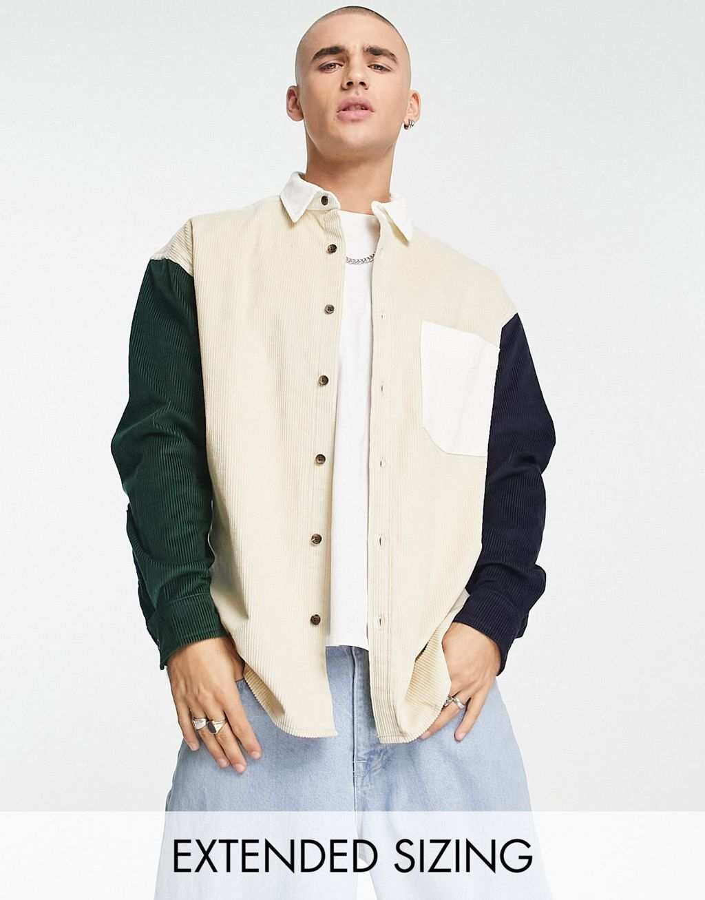 

Объемная вельветовая рубашка с контрастными колор-блоками ASOS DESIGN