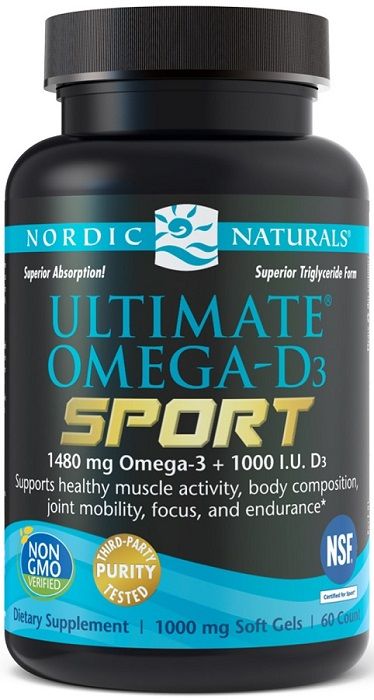цена Nordic Naturals Ultimate Omega D3 Sport 1480 mg Lemon Омега-3 жирные кислоты с витамином D3, 60 шт.