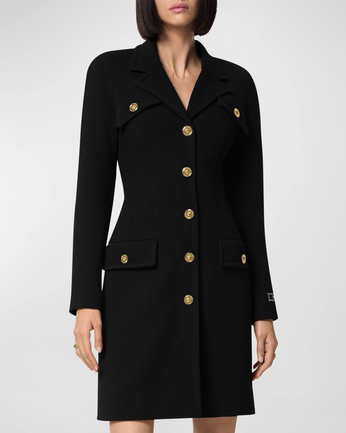 

Однобортное пальто из двойного шерстяного крепа стрейч Versace, цвет Black