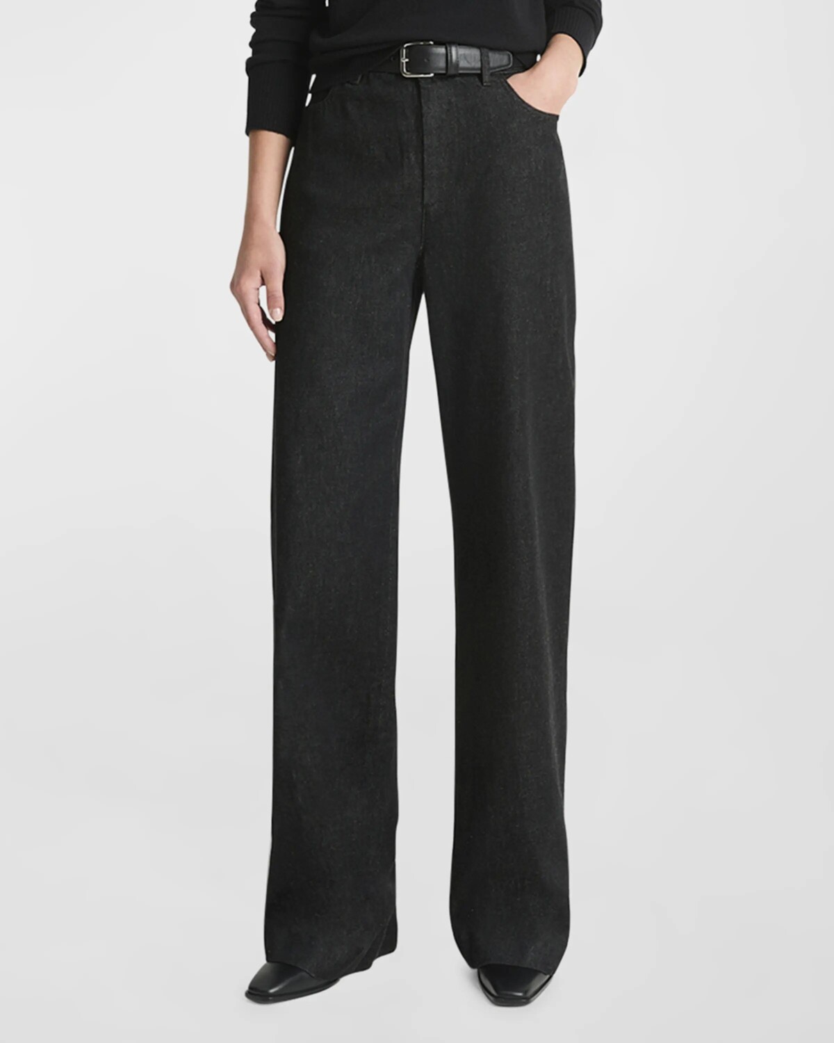 

Джинсы средней посадки с двойным поясом Vince, цвет Washed Black