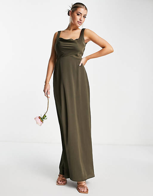 

Зеленое атласное платье макси с квадратным вырезом и капюшоном ASOS DESIGN Bridesmaid, Зеленый