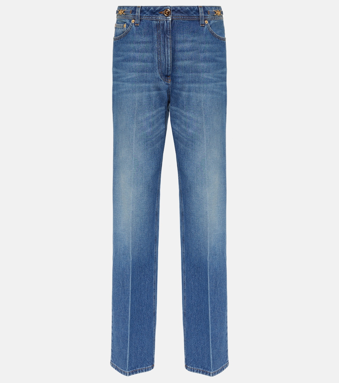 Прямые джинсы с высокой посадкой Versace, синий джинсы прямые с высокой посадкой mary 27 30 синий