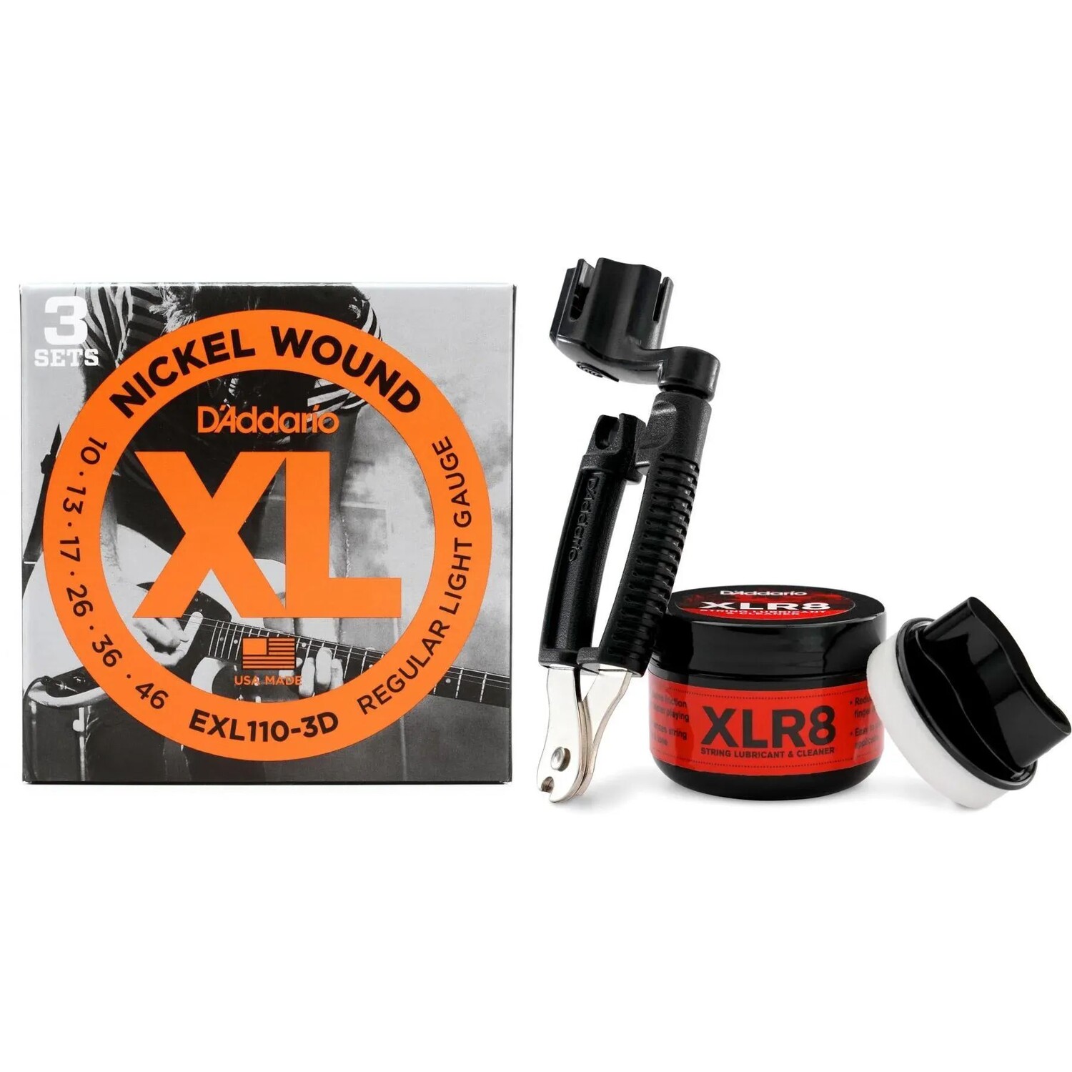 

Струны для электрогитары D'Addario EXL110-3D XL с никелевой обмоткой — .010-.046, стандартные легкие (3 шт.), набор для ухода